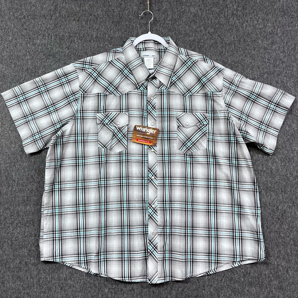 Wrangler Wrancher Shirt Mens 3X Big Plaid Western Pearl Snap Short Sleeve Cowboy